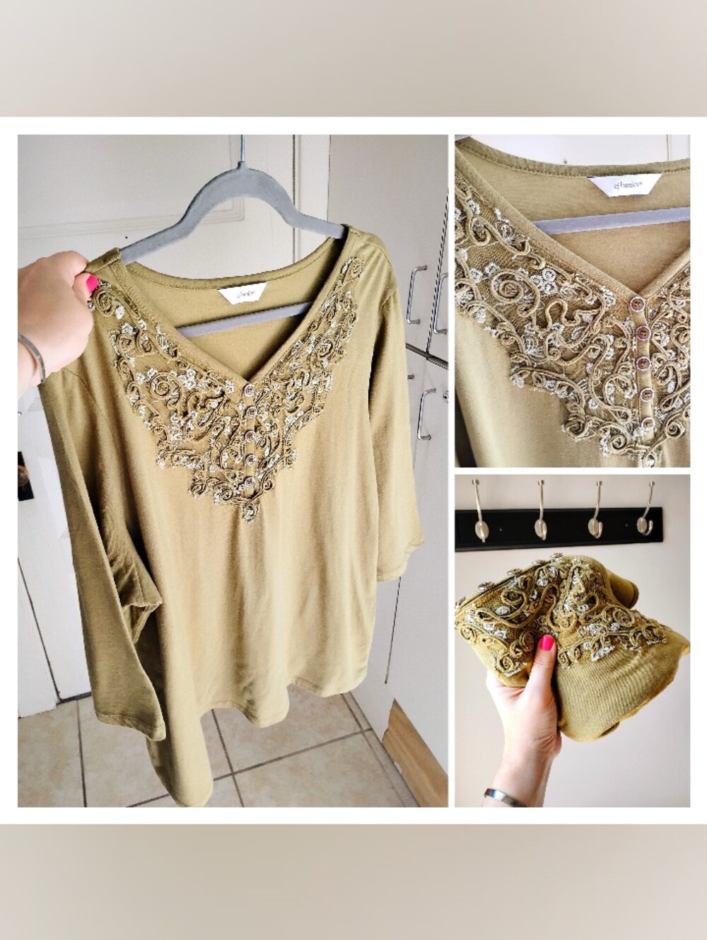 NWOT Cj Victorian rosette Embellished top